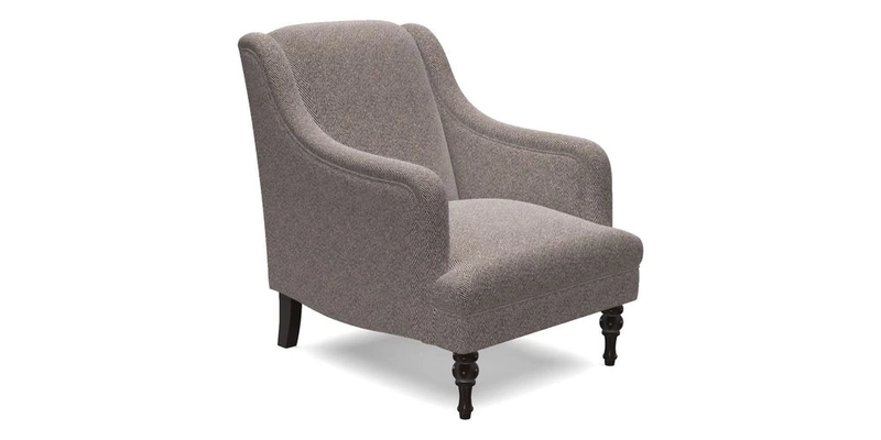 Rothermere Chair in RHS Gertrude Jekyll Ornamental Brown with Arms and Front Border in Mohair Velvet Mushroom