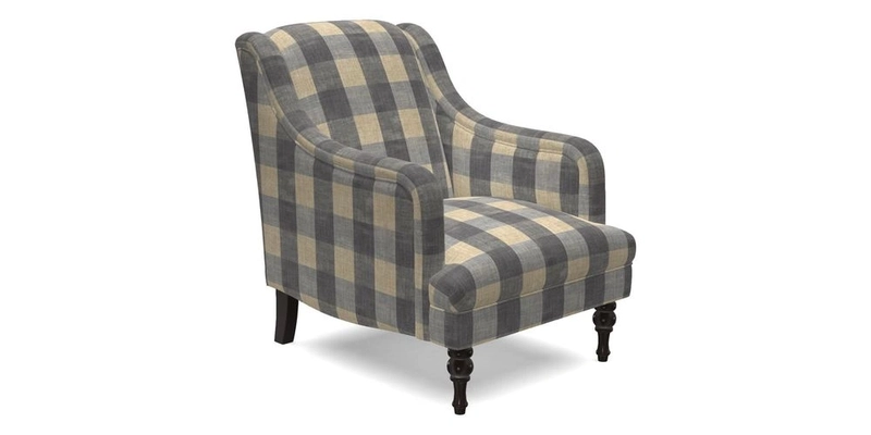 Rothermere Chair in RHS Gertrude Jekyll Ornamental Brown with Arms and Front Border in Mohair Velvet Mushroom