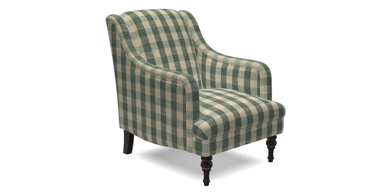 Rothermere Chair in RHS Gertrude Jekyll Ornamental Brown with Arms and Front Border in Mohair Velvet Mushroom
