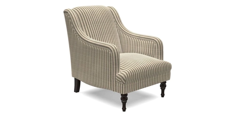 Rothermere Chair in RHS Gertrude Jekyll Ornamental Brown with Arms and Front Border in Mohair Velvet Mushroom