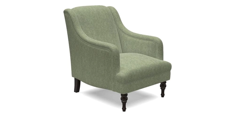 Rothermere Chair in RHS Gertrude Jekyll Ornamental Brown with Arms and Front Border in Mohair Velvet Mushroom