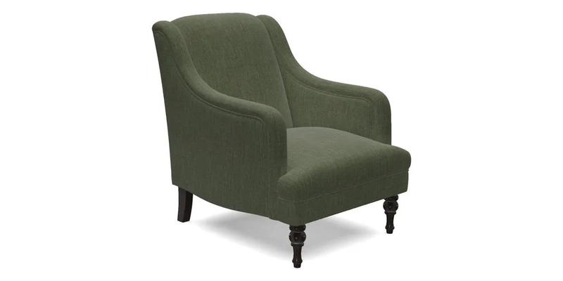 Rothermere Chair in RHS Gertrude Jekyll Ornamental Brown with Arms and Front Border in Mohair Velvet Mushroom