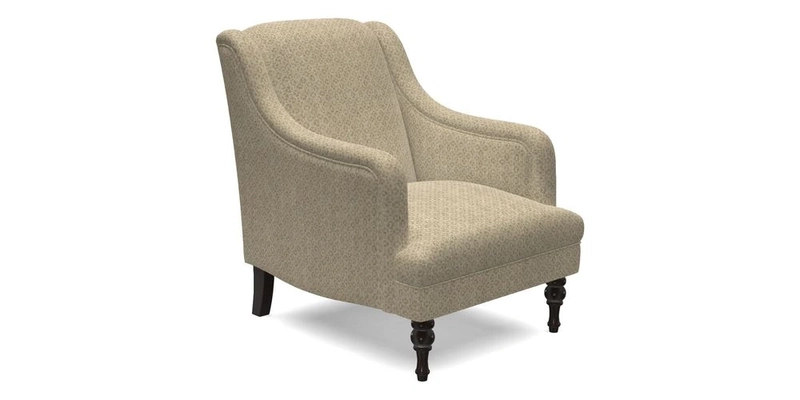 Rothermere Chair in RHS Gertrude Jekyll Ornamental Brown with Arms and Front Border in Mohair Velvet Mushroom