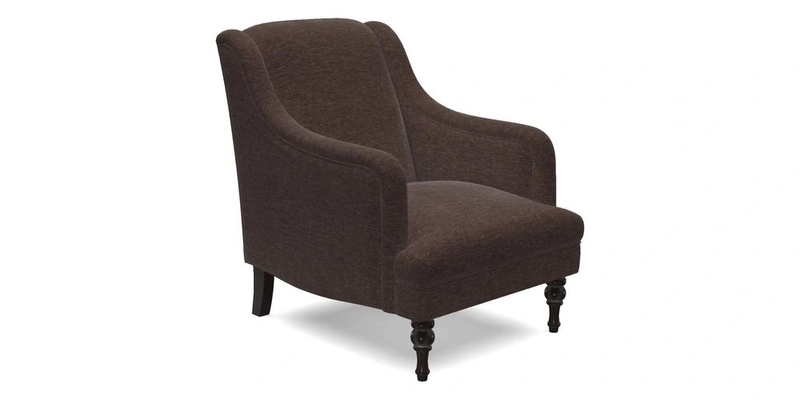 Rothermere Chair in RHS Gertrude Jekyll Ornamental Brown with Arms and Front Border in Mohair Velvet Mushroom