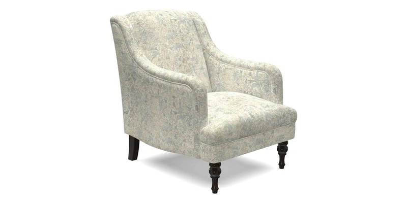 Rothermere Chair in RHS Gertrude Jekyll Ornamental Brown with Arms and Front Border in Mohair Velvet Mushroom
