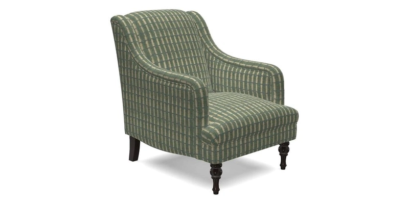 Rothermere Chair in RHS Gertrude Jekyll Ornamental Brown with Arms and Front Border in Mohair Velvet Mushroom