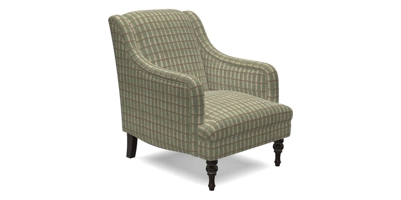 Rothermere Chair in RHS Gertrude Jekyll Ornamental Brown with Arms and Front Border in Mohair Velvet Mushroom