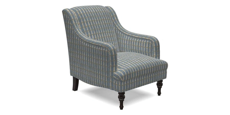 Rothermere Chair in RHS Gertrude Jekyll Ornamental Brown with Arms and Front Border in Mohair Velvet Mushroom