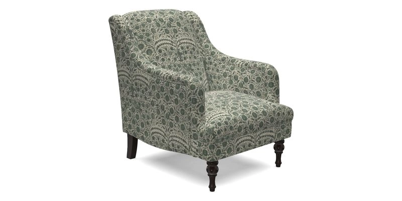Rothermere Chair in RHS Gertrude Jekyll Ornamental Brown with Arms and Front Border in Mohair Velvet Mushroom