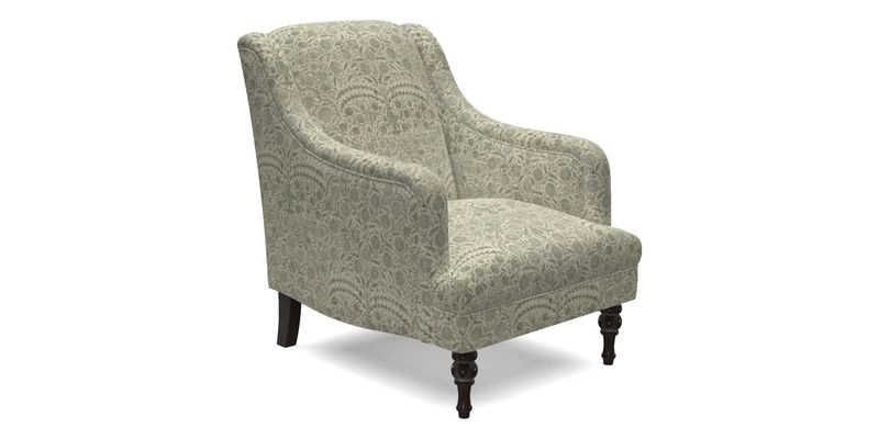 Rothermere Chair in RHS Gertrude Jekyll Ornamental Brown with Arms and Front Border in Mohair Velvet Mushroom