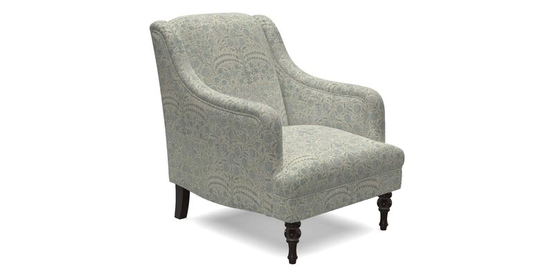 Rothermere Chair in RHS Gertrude Jekyll Ornamental Brown with Arms and Front Border in Mohair Velvet Mushroom