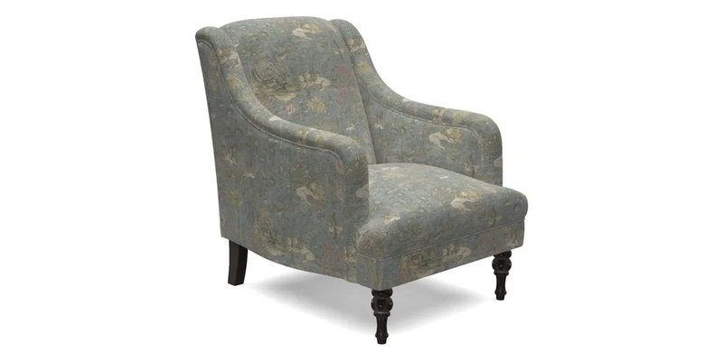Rothermere Chair in RHS Gertrude Jekyll Ornamental Brown with Arms and Front Border in Mohair Velvet Mushroom