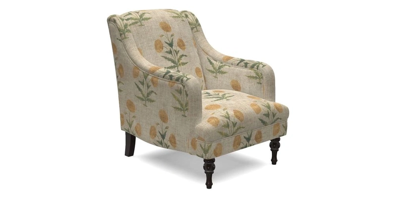 Rothermere Chair in RHS Gertrude Jekyll Ornamental Brown with Arms and Front Border in Mohair Velvet Mushroom