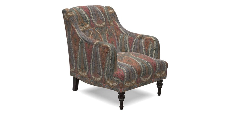 Rothermere Chair in RHS Gertrude Jekyll Ornamental Brown with Arms and Front Border in Mohair Velvet Mushroom