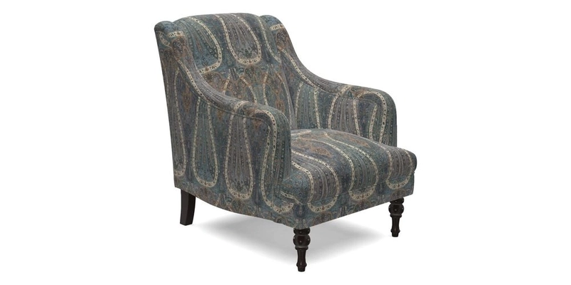 Rothermere Chair in RHS Gertrude Jekyll Ornamental Brown with Arms and Front Border in Mohair Velvet Mushroom