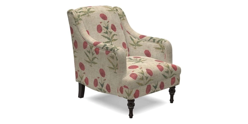 Rothermere Chair in RHS Gertrude Jekyll Ornamental Brown with Arms and Front Border in Mohair Velvet Mushroom