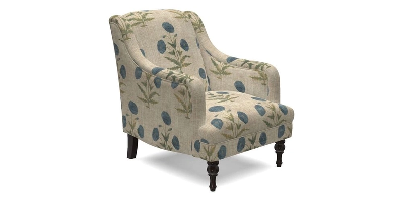 Rothermere Chair in RHS Gertrude Jekyll Ornamental Brown with Arms and Front Border in Mohair Velvet Mushroom