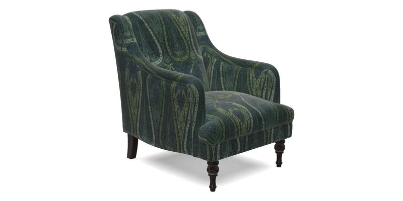 Rothermere Chair in RHS Gertrude Jekyll Ornamental Brown with Arms and Front Border in Mohair Velvet Mushroom
