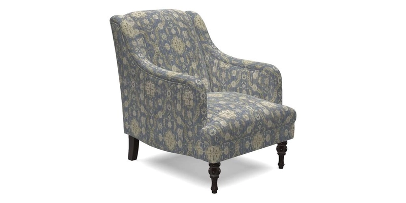 Rothermere Chair in RHS Gertrude Jekyll Ornamental Brown with Arms and Front Border in Mohair Velvet Mushroom