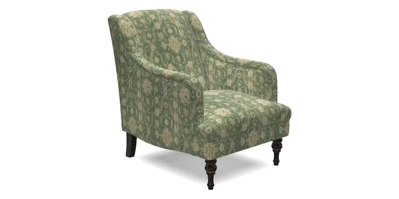 Rothermere Chair in RHS Gertrude Jekyll Ornamental Brown with Arms and Front Border in Mohair Velvet Mushroom