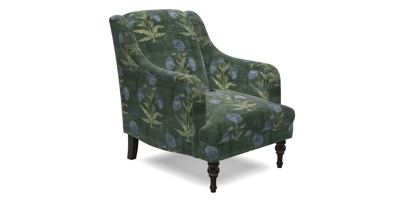 Rothermere Chair in RHS Gertrude Jekyll Ornamental Brown with Arms and Front Border in Mohair Velvet Mushroom