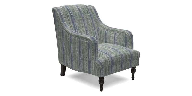 Rothermere Chair in RHS Gertrude Jekyll Ornamental Brown with Arms and Front Border in Mohair Velvet Mushroom