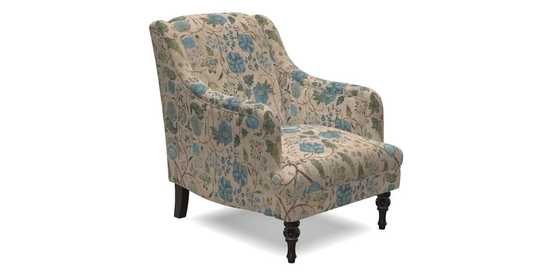 Rothermere Chair in RHS Gertrude Jekyll Ornamental Brown with Arms and Front Border in Mohair Velvet Mushroom