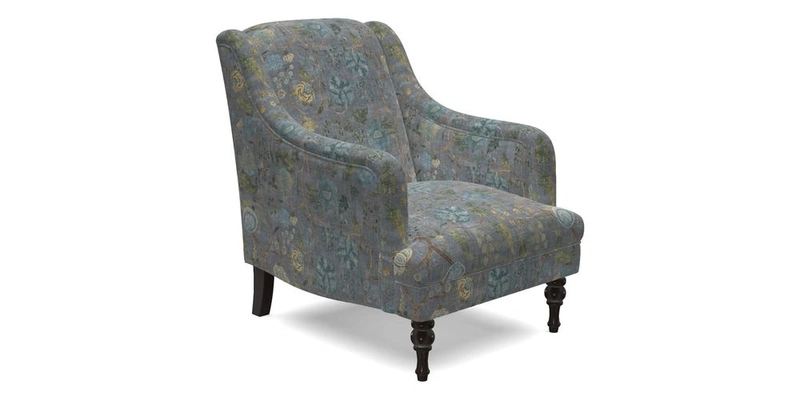 Rothermere Chair in RHS Gertrude Jekyll Ornamental Brown with Arms and Front Border in Mohair Velvet Mushroom