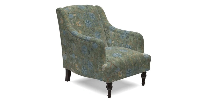 Rothermere Chair in RHS Gertrude Jekyll Ornamental Brown with Arms and Front Border in Mohair Velvet Mushroom