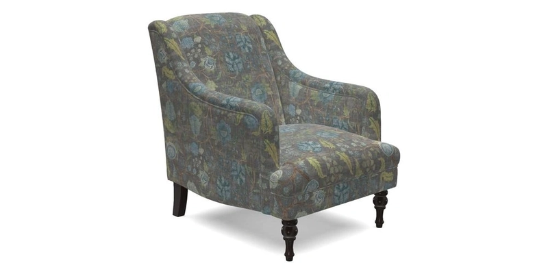 Rothermere Chair in RHS Gertrude Jekyll Ornamental Brown with Arms and Front Border in Mohair Velvet Mushroom