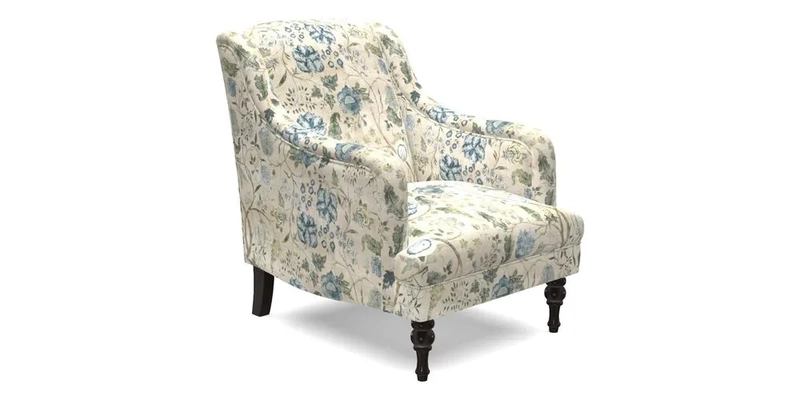 Rothermere Chair in RHS Gertrude Jekyll Ornamental Brown with Arms and Front Border in Mohair Velvet Mushroom