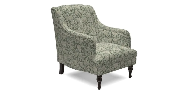 Rothermere Chair in RHS Gertrude Jekyll Ornamental Brown with Arms and Front Border in Mohair Velvet Mushroom