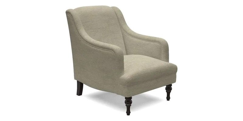Rothermere Chair in RHS Gertrude Jekyll Ornamental Brown with Arms and Front Border in Mohair Velvet Mushroom
