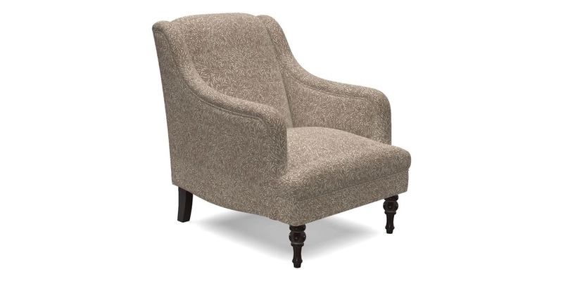Rothermere Chair in RHS Gertrude Jekyll Ornamental Brown with Arms and Front Border in Mohair Velvet Mushroom