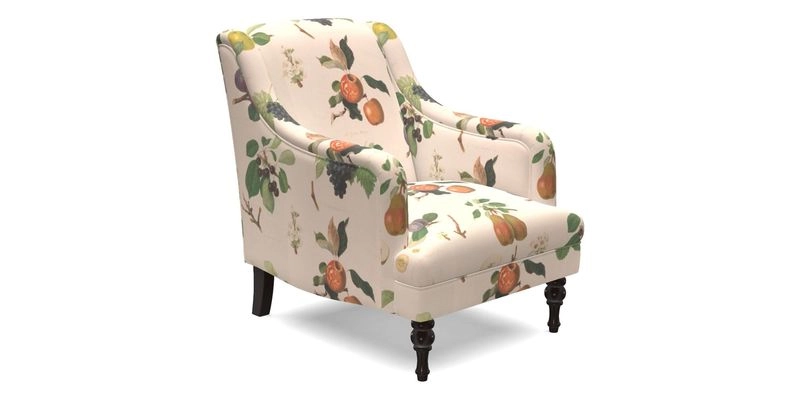 Rothermere Chair in RHS Gertrude Jekyll Ornamental Brown with Arms and Front Border in Mohair Velvet Mushroom