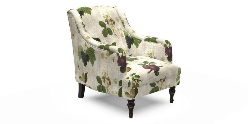 Rothermere Chair in RHS Gertrude Jekyll Ornamental Brown with Arms and Front Border in Mohair Velvet Mushroom