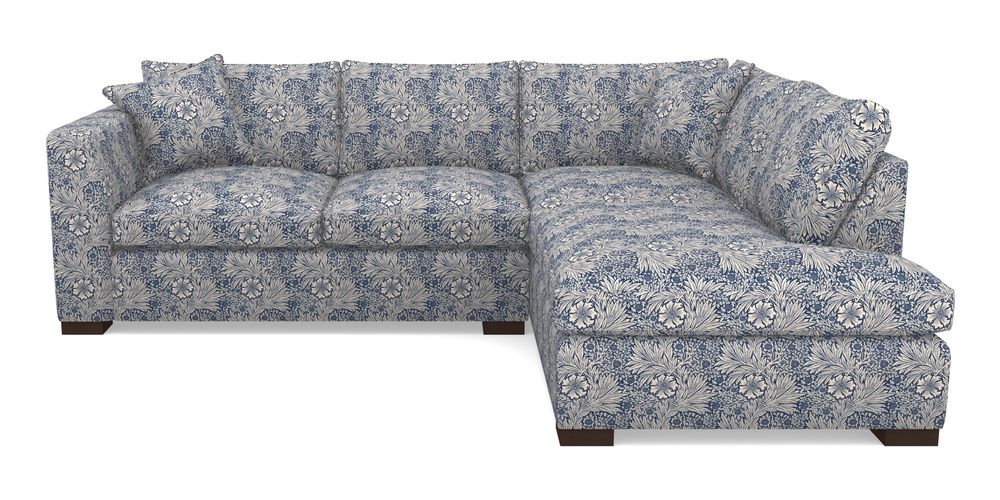 Product photograph of Wadenhoe Corner Unit Lhf In William Morris Collection - Marigold - Indigo Linen from Sofas and Stuff Limited