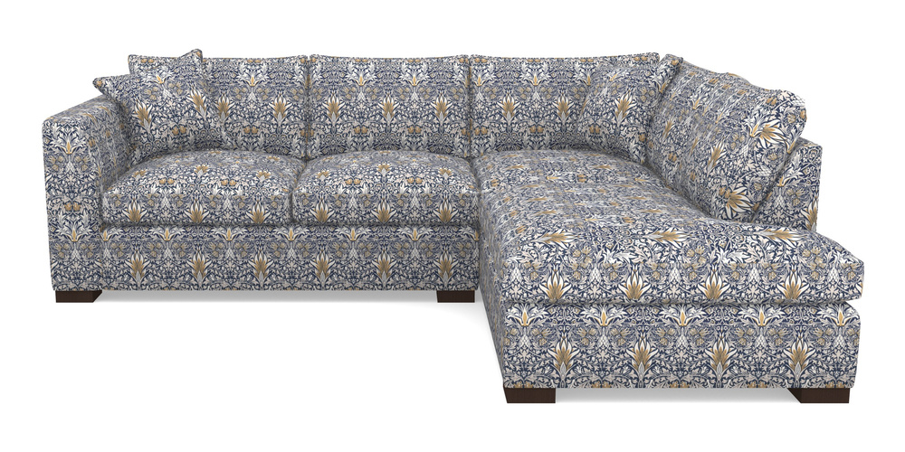 Product photograph of Wadenhoe Corner Unit Lhf In William Morris Collection - Snakeshead - Indigo Hemp from Sofas and Stuff Limited