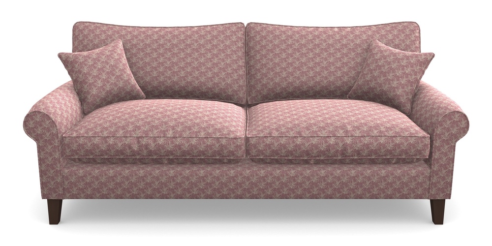 Product photograph of Waverley Scroll Arm 4 Seater Sofa In Cloth 21 - Decorative Leaf - Cassis from Sofas and Stuff Limited