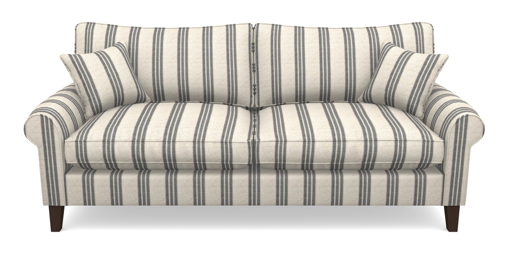 Product photograph of Waverley Scroll Arm 4 Seater Sofa In Cloth 18 Stripes - Bengal - Bible Black from Sofas and Stuff Limited