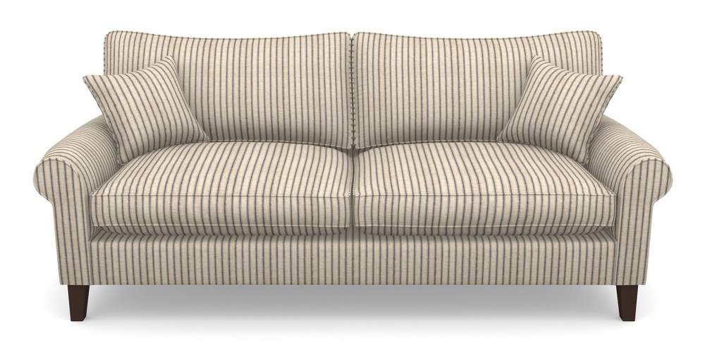 Product photograph of Waverley Scroll Arm 4 Seater Sofa In Cloth 18 Stripes - Ticking - Bible Black from Sofas and Stuff Limited