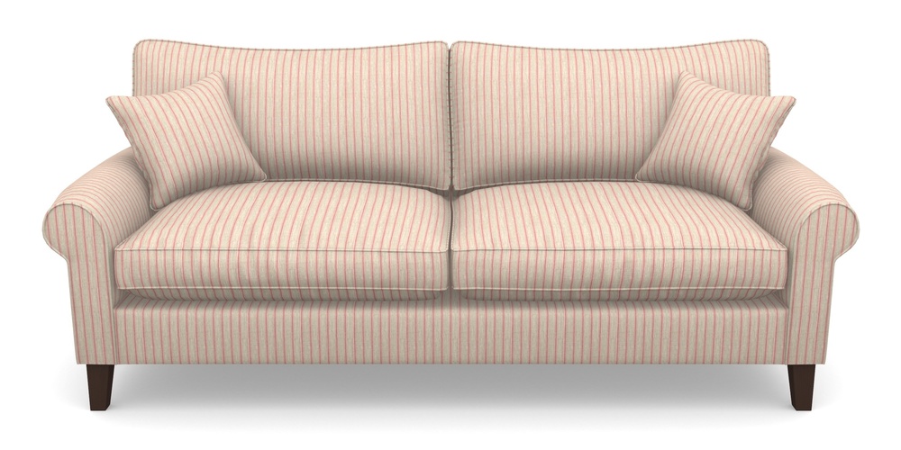 Product photograph of Waverley Scroll Arm 4 Seater Sofa In Cloth 18 Stripes - Ticking - Cranberry from Sofas and Stuff Limited