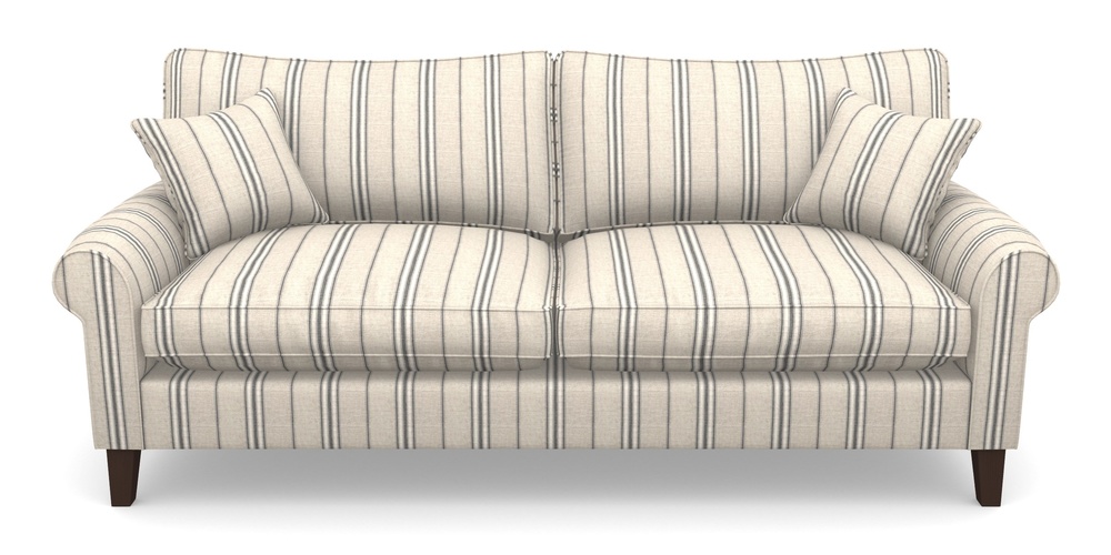 Product photograph of Waverley Scroll Arm 4 Seater Sofa In Cloth 18 Stripes - Regimental - Bible Black from Sofas and Stuff Limited