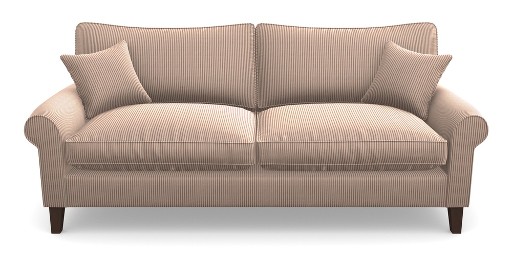 Product photograph of Waverley Scroll Arm 4 Seater Sofa In Cloth 21 - Simple Stripe - Cassis from Sofas and Stuff Limited