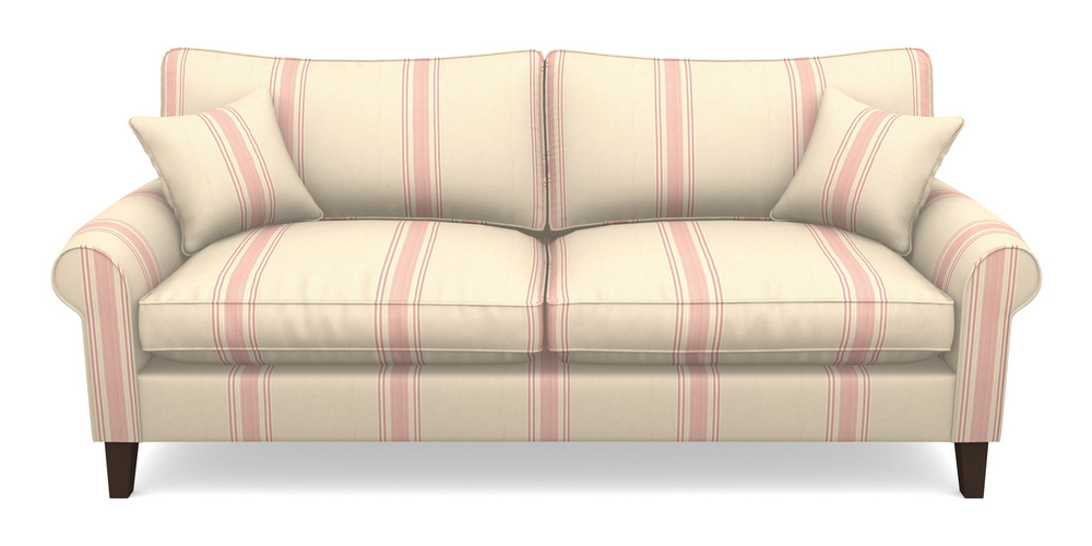 Product photograph of Waverley Scroll Arm 4 Seater Sofa In Cloth 22 - Racing Stripes Cheltenham - Cherry from Sofas and Stuff Limited