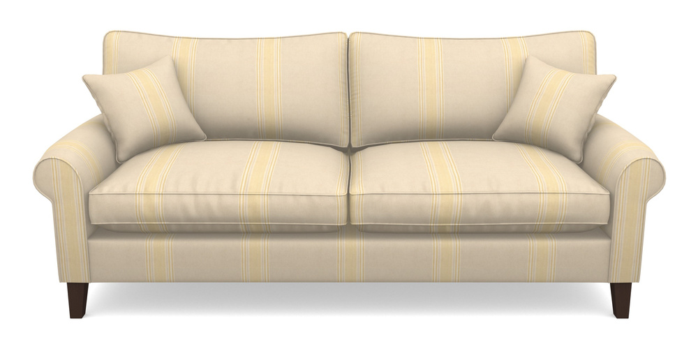 Product photograph of Waverley Scroll Arm 4 Seater Sofa In Cloth 22 - Racing Stripes Cheltenham - Lemon from Sofas and Stuff Limited
