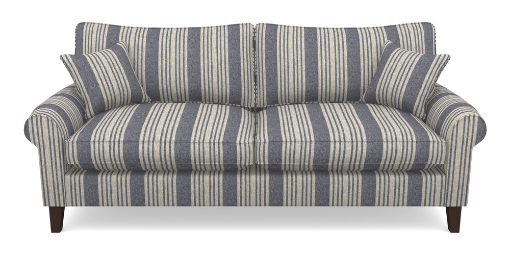 Product photograph of Waverley Scroll Arm 4 Seater Sofa In Cloth 22 - Bayadere - Deep Water from Sofas and Stuff Limited
