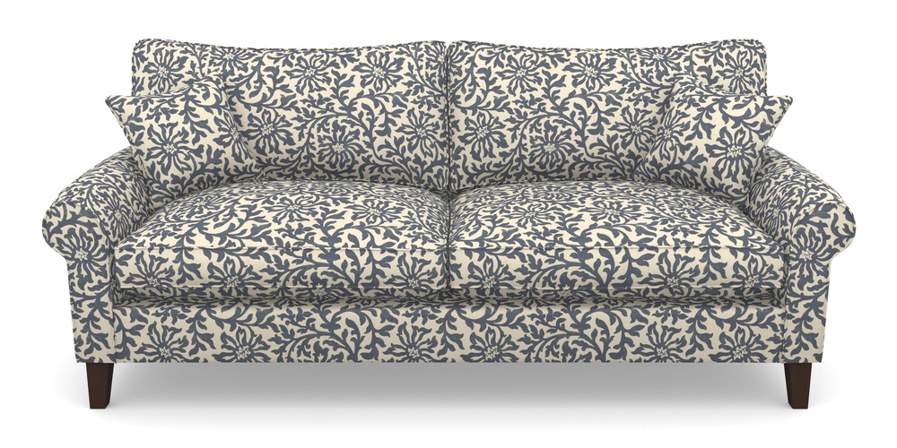 Product photograph of Waverley Scroll Arm 4 Seater Sofa In V A Brompton Collection - Floral Scroll - Midnight Blue from Sofas and Stuff Limited
