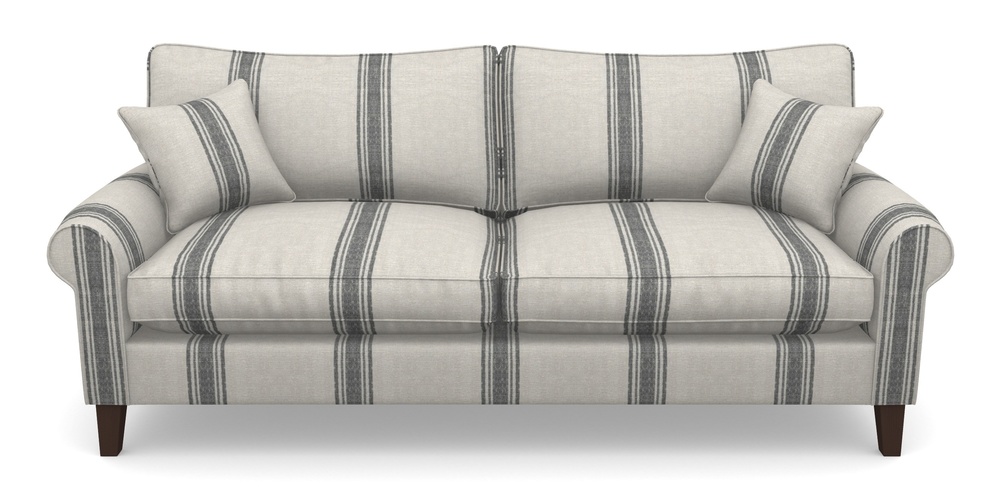 Product photograph of Waverley Scroll Arm 4 Seater Sofa In Flemish Stripe - Flemish Black from Sofas and Stuff Limited