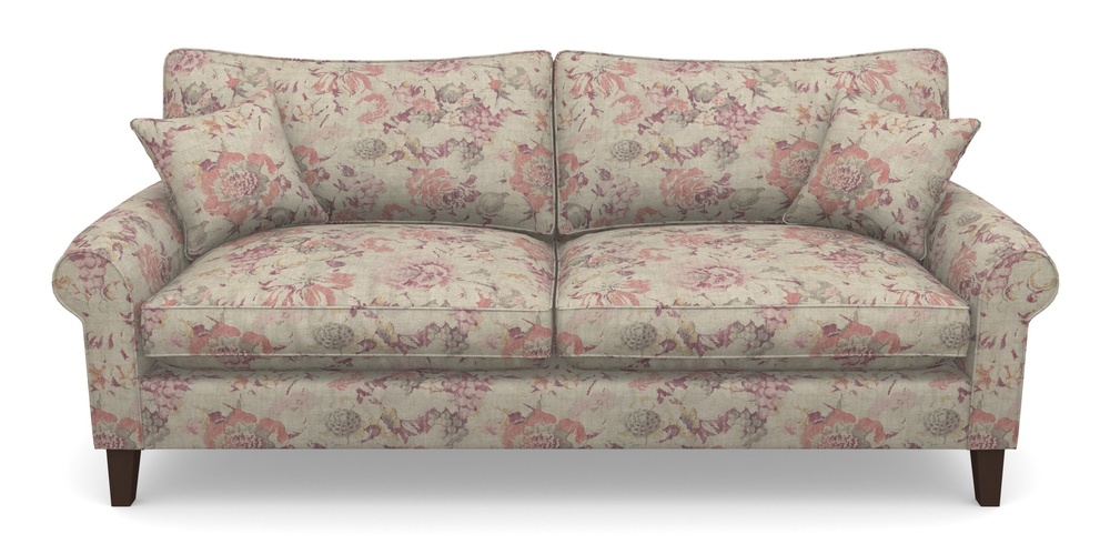 Product photograph of Waverley Scroll Arm 4 Seater Sofa In Floral Linen - Faith Antique Sangria from Sofas and Stuff Limited